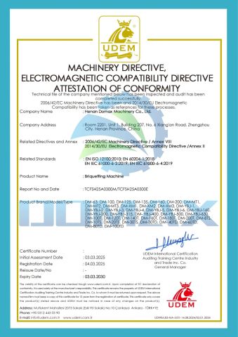 CE certificate from Henan Domax Machinery Co., Ltd.