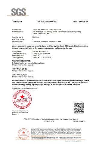 Certificates certificate from Shenzhen Vili Cosmetics Co., Ltd