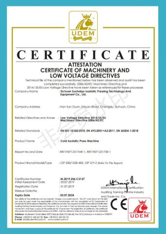 CE Certificate for Isostatic Press machine certificate of Chinasun International Industry Co., Ltd. – certificate photo, supplier certificates section