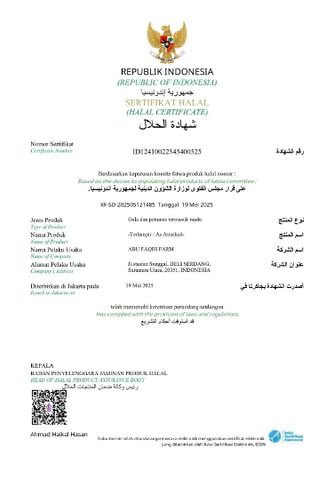 HALAL certificate from PT Abu Faqih Farm