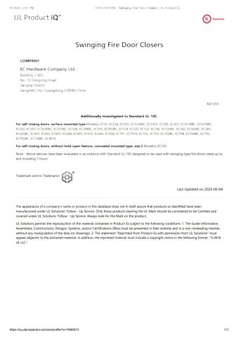 UL CERTIFICATES certificate from EC Hardware Co., Ltd.