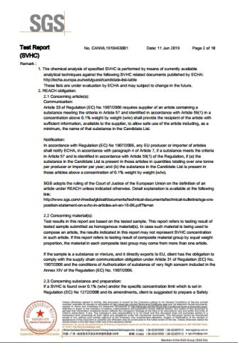 REACH REPORT certificate from JOSO CORPORATION