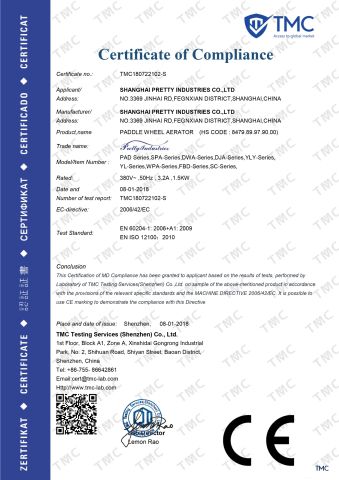 CE certificate from Shanghai Pretty Industries Co., Ltd.