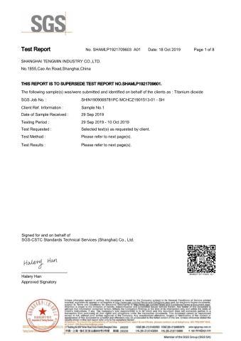 TiO2 SGS certificate from SHANGHAI TENGMIN INDUSTRY CO., LTD.