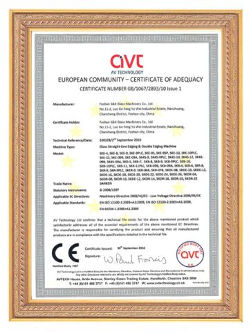 CE Certificate of Glass Edging Machine certificate from Guangzhou S&K Glass Machinery Co., Ltd.