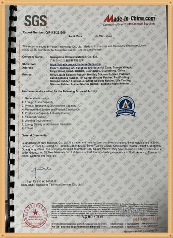 SGS certificate of GUANGZHOU OTT NEW MATERIALS CO., LTD. – certificate photo, supplier certificates section