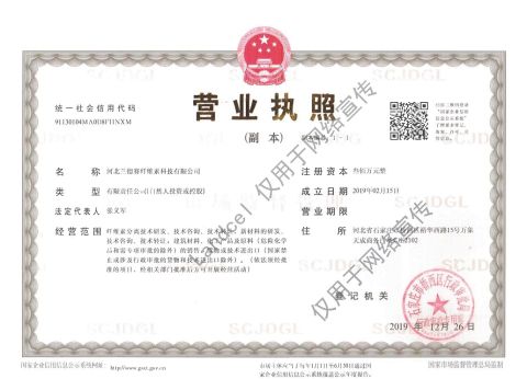 License certificate from Hebei Landcel Cellulose Tech Co., Ltd.