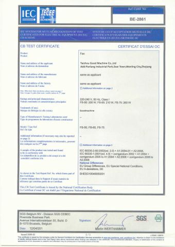 Certificates certificate from Taizhou Good Electromechanical Co., Ltd.