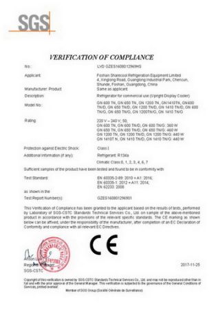 CE Certificate certificate of Foshan Sharecool Refrigeration Equipment Co., Ltd. – certificate photo, supplier certificates section
