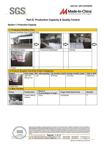 SGS certificate from Fushun Junda Wax Industry Co., Ltd.
