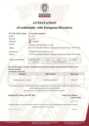 CE  for NT2 and NH2 fuse link certificated by BV certificate from Yueqing Yisi Electric Co., Ltd.