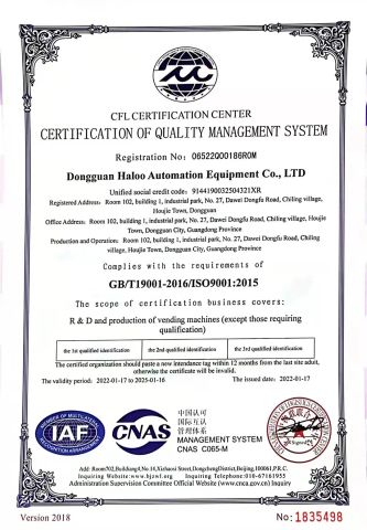 ISO certificate from Dongguan Haloo Automation Equipment Co., Ltd.