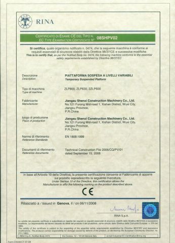 CE Certificate certificate from Shenxi Machinery Co., Ltd.