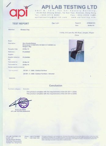 EN581 certification 2 certificate from NINGBO XUSHENG LEISURE PRODUCTS CO., LTD.