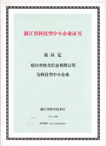 Province echnology ManufacturingT certificate from Shaoxing Tiger Nail Co., Ltd.