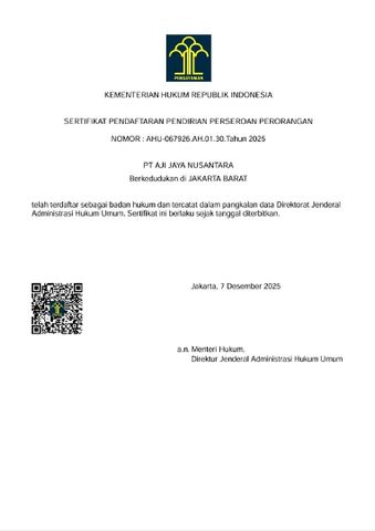 PT AJI JAYA NUSANTARA certificate of PT.AJI JAYA NUSANTARA – certificate photo, supplier certificates section