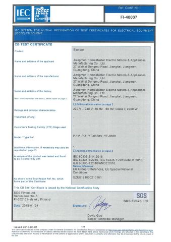 CB certificate from Winstar Electrical Enterprise Company Limited