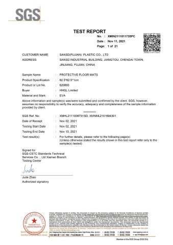 REACH EN71 certificate from Sansd (Fujian) Plastic Co., Ltd.
