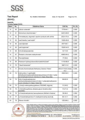PIGMENT BLUE 153-SVHC-09 certificate of ORIEN CHEMICAL CO., LTD. – certificate photo, supplier certificates section