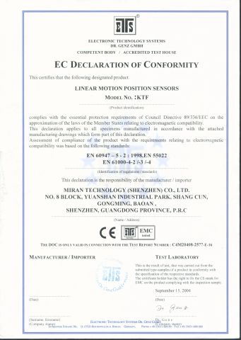 KTF CE certificate from Shenzhen Miran Technology Co., Ltd.