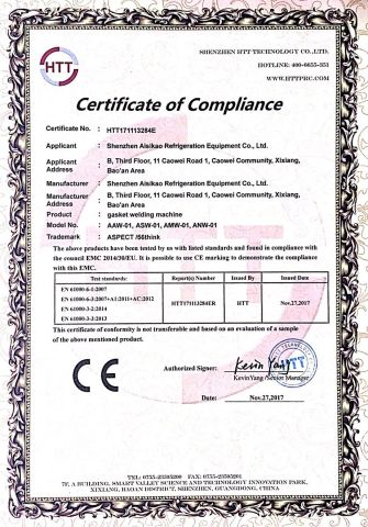 CE of welding machine EMC certificate of Dongguan Aisikao New Material Co., Ltd. – certificate photo, supplier certificates section