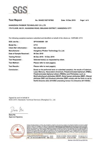 SGS certificate of Hangzhou Phobor Technology Co., Ltd. – certificate photo, supplier certificates section