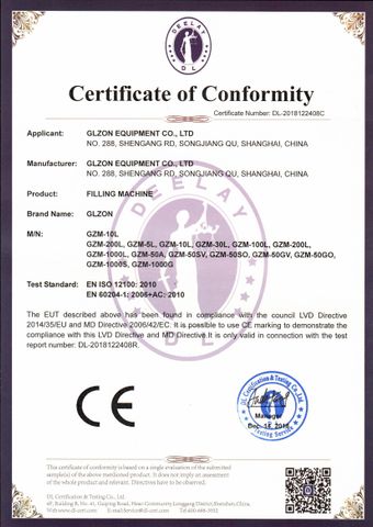 CE certificate from Glzon
