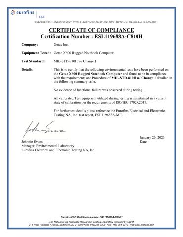 X600 MIL-STD-810H certificate from Beijing Jianianhuaye Technology Co., Ltd