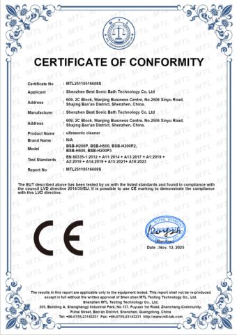 CE certificate from Shenzhen Best Sonic Bath Technology Co., Ltd.