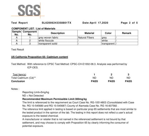 SGS Test Report Page 2 certificate from Tongxiang Anliang Import and Export Co., Ltd