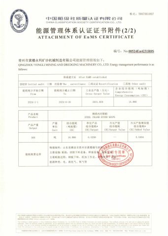 ATTACHMENT OF EnMS CERTIFICATE certificate of Qingzhou Yongli Mining and Dredging Machinery Co., Ltd. – certificate photo, supplier certificates section
