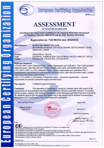 CE certificate from Hangzhou Vans Machinery Co., Ltd.