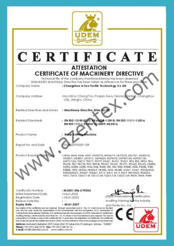CE CERTIFICATE certificate of Changzhou A-Zen Textile Technology Co., Ltd. – certificate photo, supplier certificates section