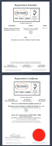 Certificates certificate from Zhejiang Taizhou Huangyan Jingzheng Mould Co., Ltd.