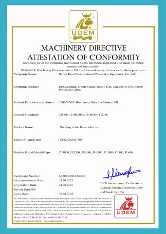 grinding table CE certificate from Hebei Jiutai Environmental Protection Equipment Co., Ltd