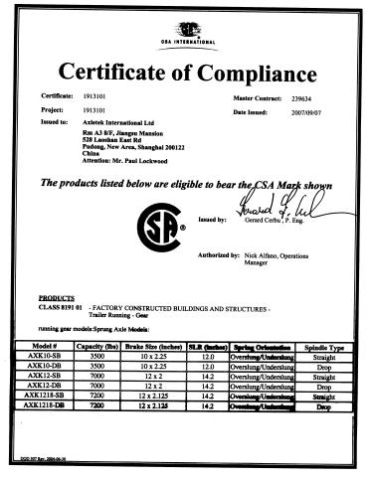 CSA certificate certificate from Qingdao Tsingleader Industry Co., Ltd.