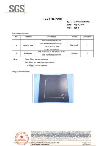SGS certificate from Shandong Obor New Materials Co., Ltd.