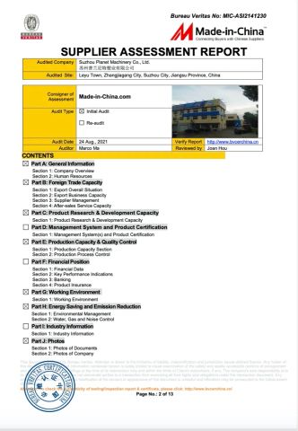SGS certificate from Suzhou Planet Machinery Co., Ltd.