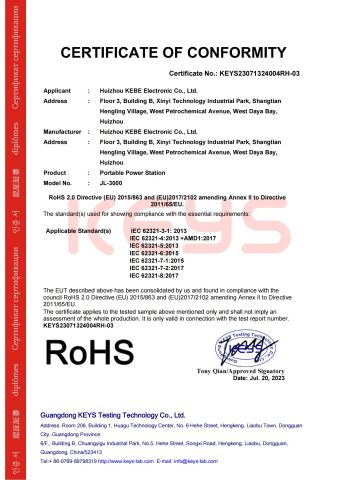 Certificate of Conformity certificate of Shenzhen Kebe Electronic Co., Ltd – certificate photo, supplier certificates section