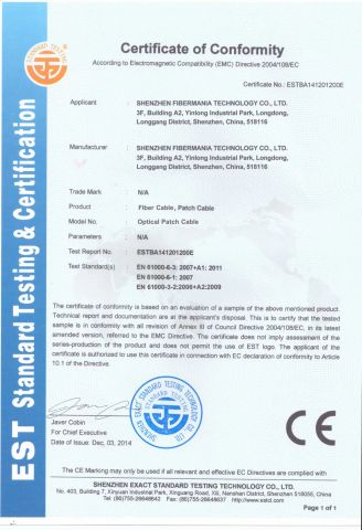 CE certificate from Shenzhen FiberMania Technology Co., Ltd.