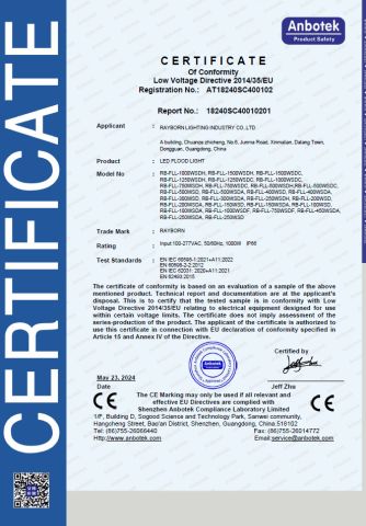 LVD certificate from Rayborn Lighting Industry Co., Ltd.