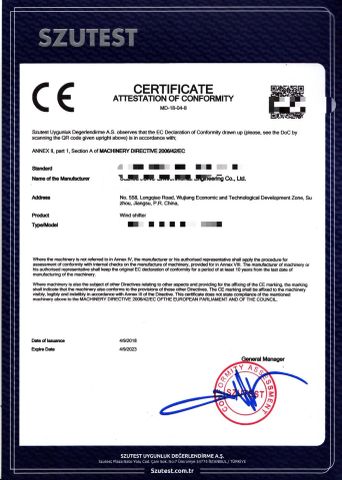 CE certificate from Suzhou Jono Environmental Technology Co., Ltd.