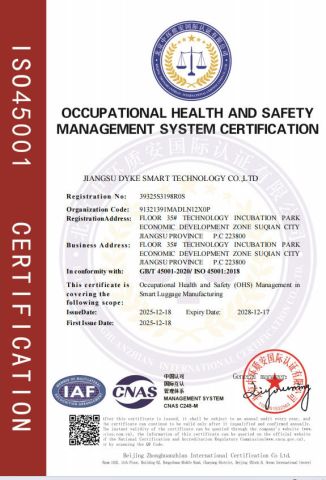 ISO45001ENGLISH certificate from SUQIAN DYKE IMP&EXP CO., LTD.