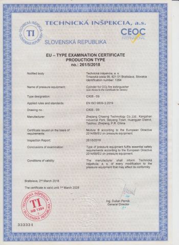 CE certificate from Chasing Technology(Changxing) Co., Ltd