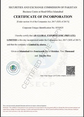 Registration Certificate certificate from AR Global Exports Private Ltd.