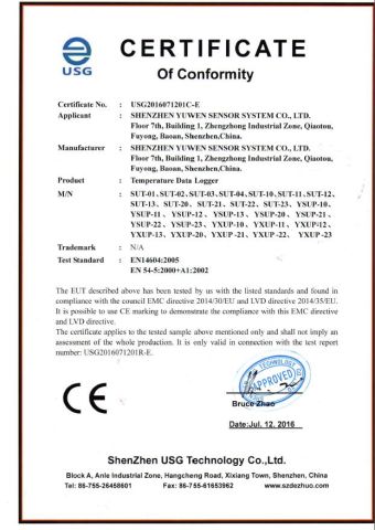 single use pdf temperature data logger CE certificate from Shenzhen Yowexa Measurement Technology Co., Ltd.