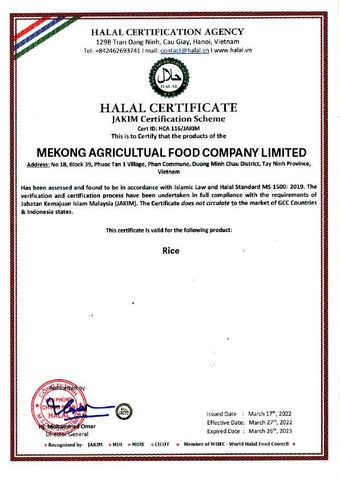 Halal certificate from South Mekong