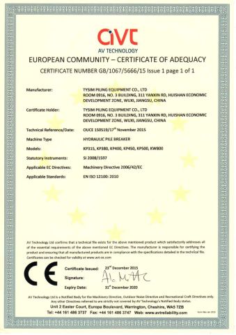 CE- KP315 380 400 450 500, KW800 certificate from TYSIM Piling Equipment Co., Ltd.