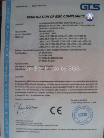 CE certificate from BAODE LIGHTING GROUP CO., LTD.