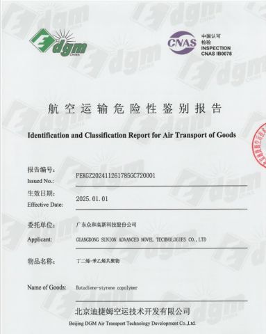 KRESIN-2 Identification and Classification Report for Transport of Goods certificate from GUANGDONG SUNION CHEMICAL&PLASTIC CO., LTD.